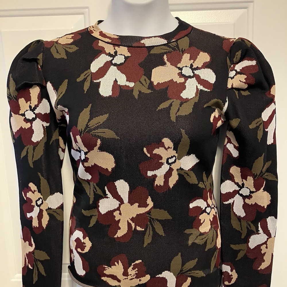 Flying Tomato Size Medium Floral Black Sweater Pullover Crewneck Art To Wear - Picture 2 of 5